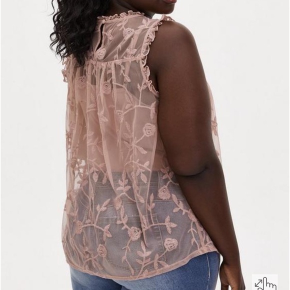 Torrid Pink Embroidered Mesh Mock Neck Top - Picture 9 of 10